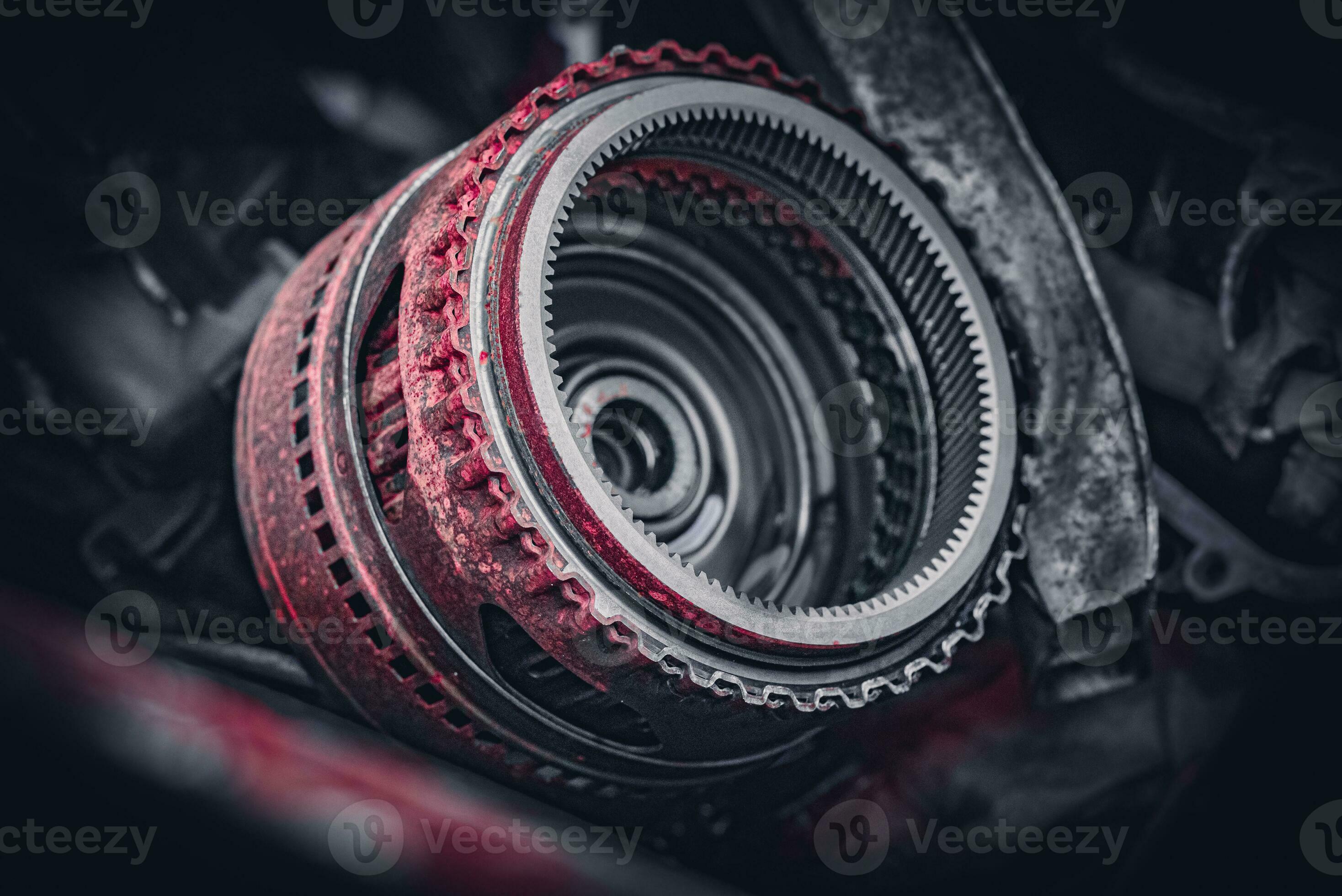 Automatic transmission clutch pack and gear removed from the