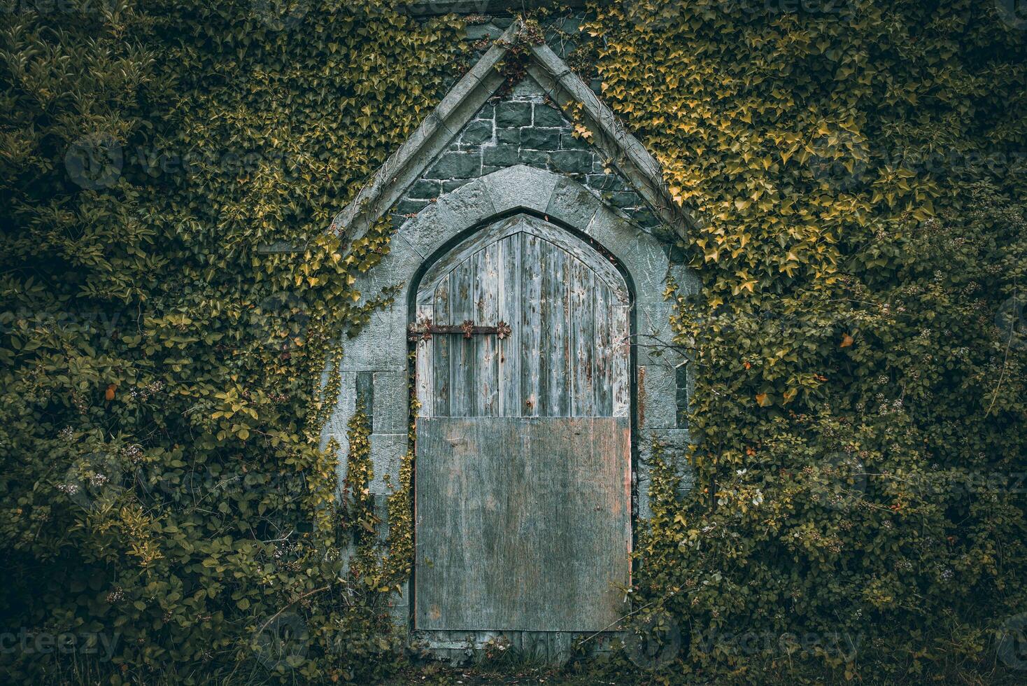 Old overgrown building in center of the small town, Llanfairfechan, North Wales, Cymru, UK photo