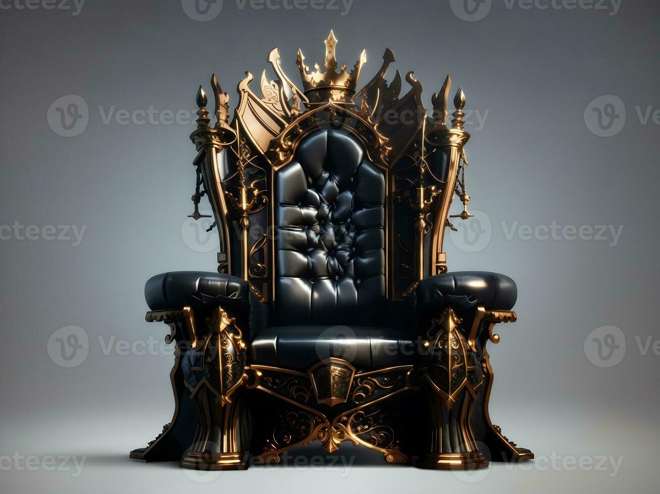 Royal throne isolated on transparent background. Dark gothic throne. Majestic throne, Generate Ai photo