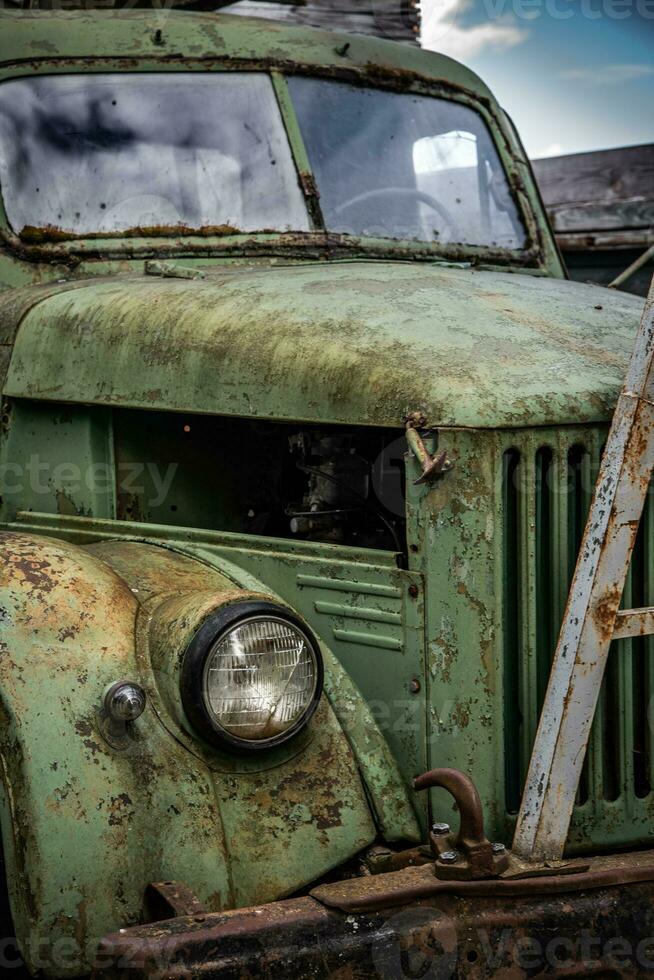 Rat rod restored old vintage truck at the garage photo