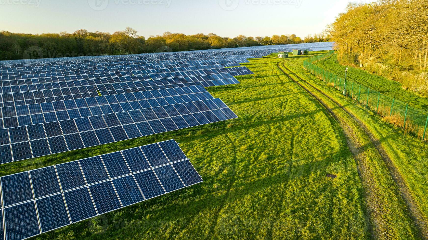 Solar power farm in the evening. photo