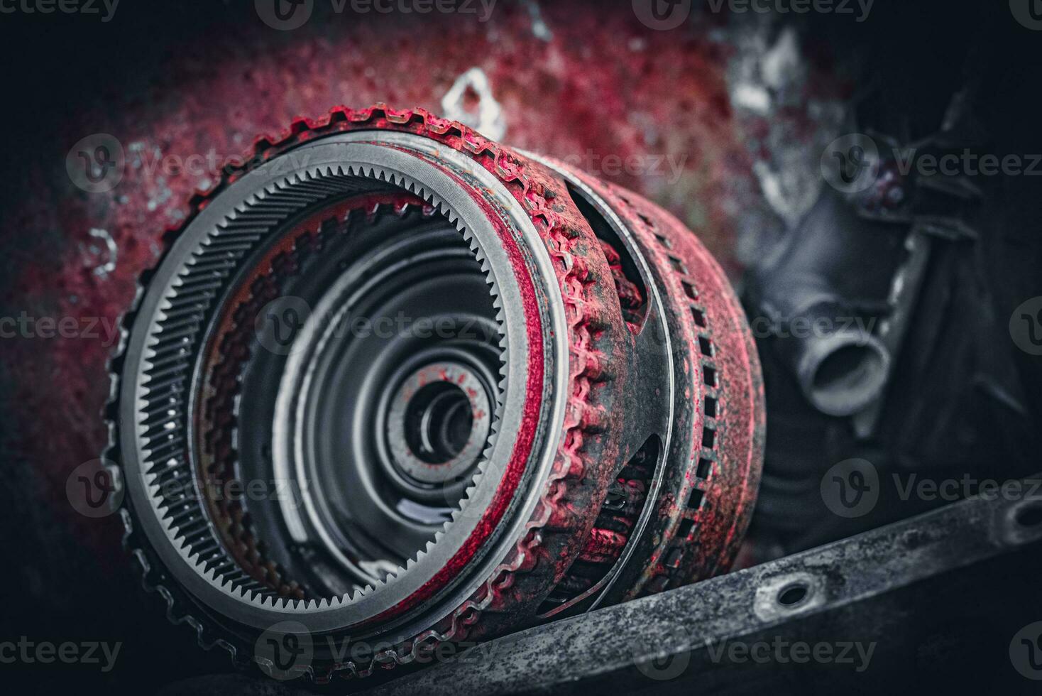 Automatic transmission clutch pack and gear removed from the