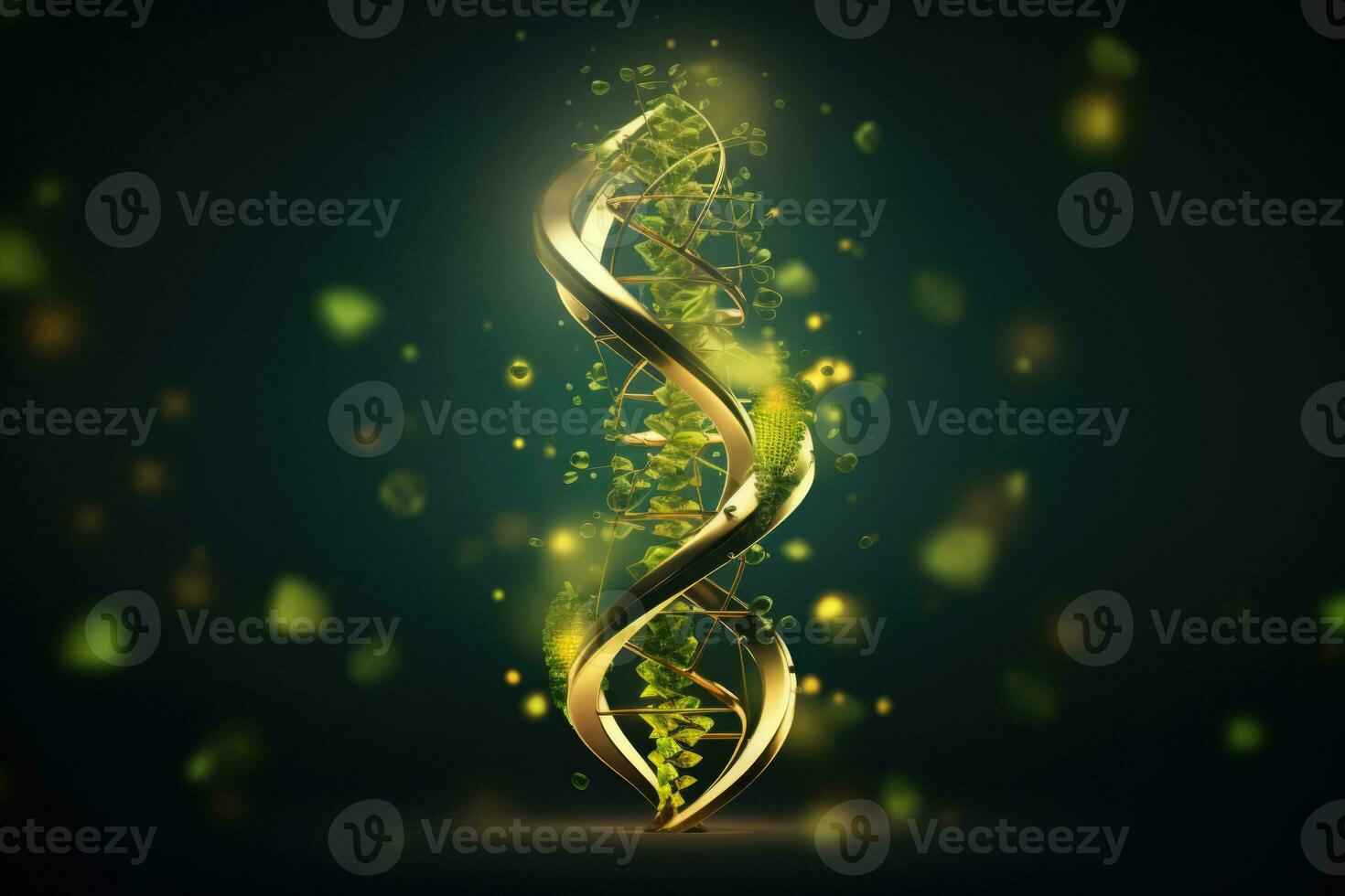 Biotechnology concept. Green plant molecular structure. Generative AI photo