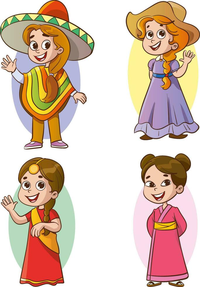 vector illustration of multicultural kids