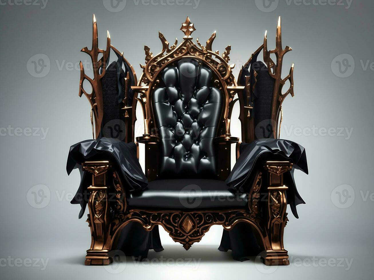 Royal throne isolated on transparent background. Dark gothic throne. Majestic throne, Generate Ai photo