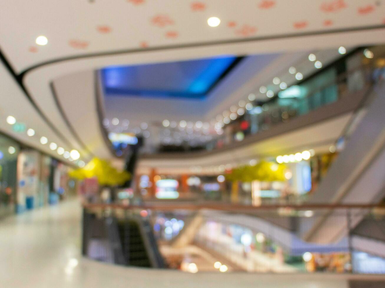 blurred inside shopping mall with bokeh light photo