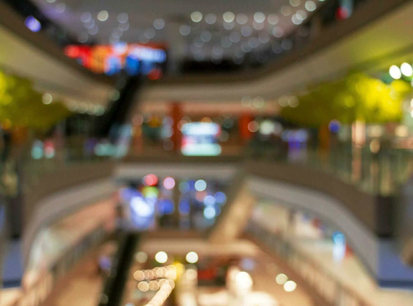 blurred inside shopping mall with bokeh light photo