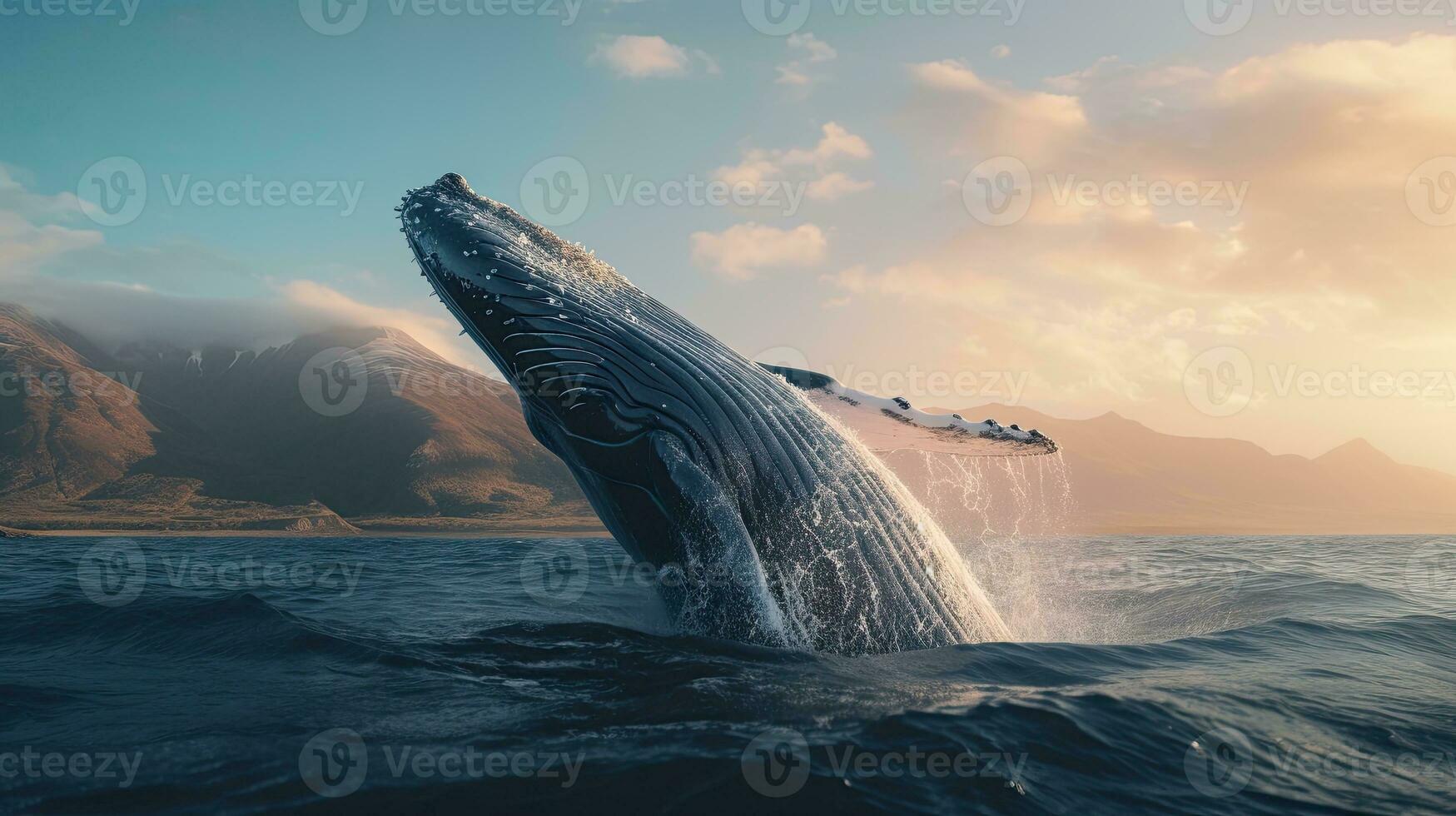 Portrait of whale jumping above the sea AI Generative photo