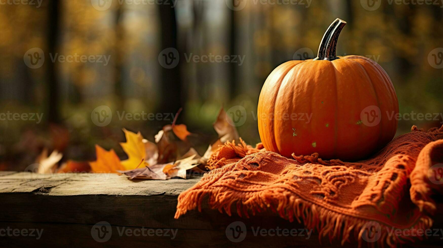 Portrait pumpkin on the wooden table AI Generative photo