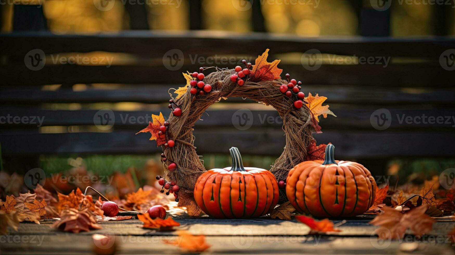 calabaza con otoño hoja guirnalda ai generativo foto