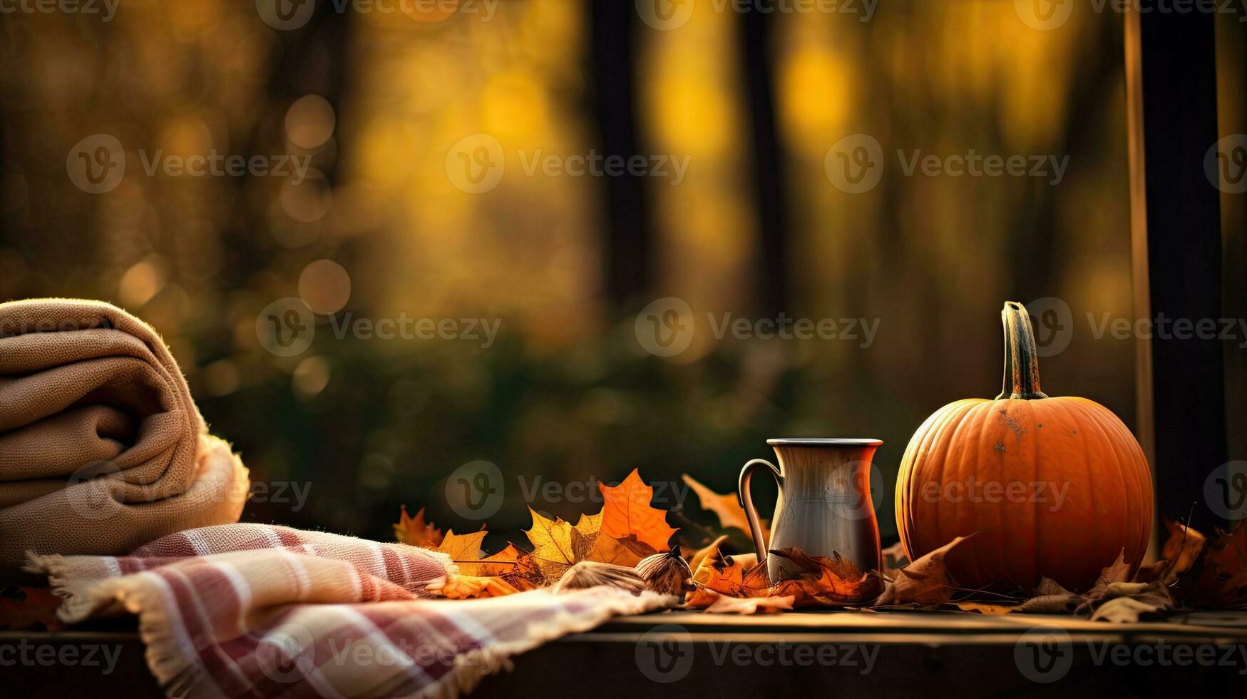 Portrait pumpkin on the wooden table AI Generative photo