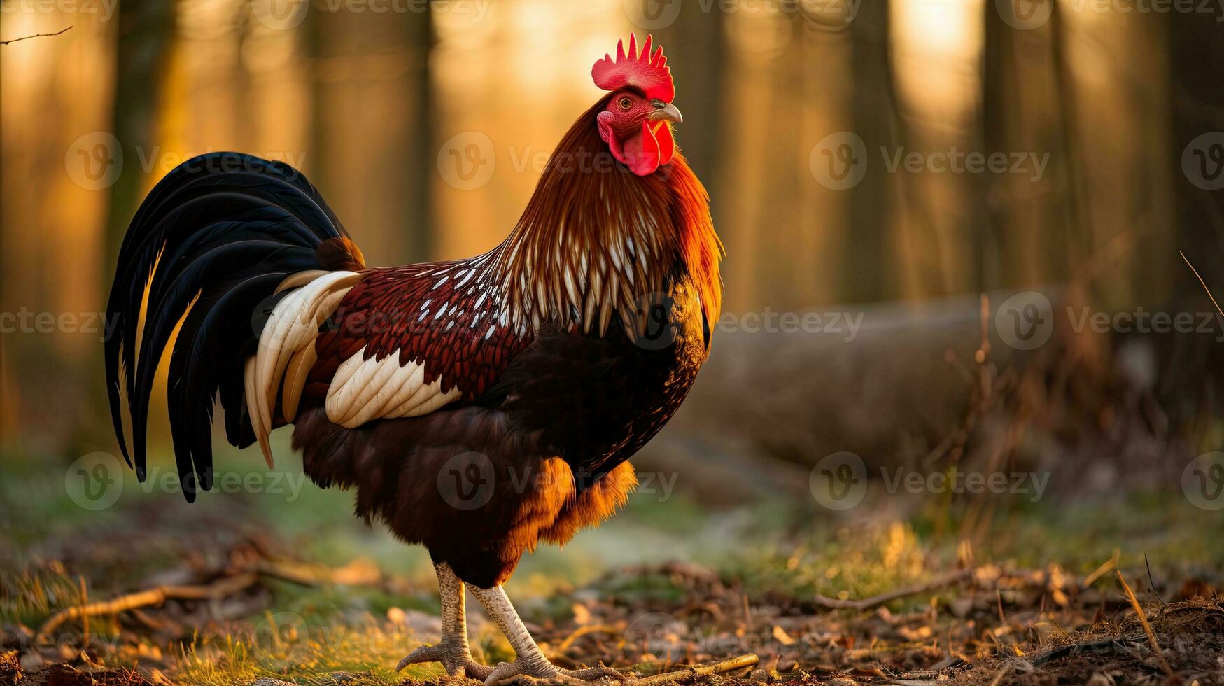 Portrait chicken in the farm with light exposure AI Generative photo