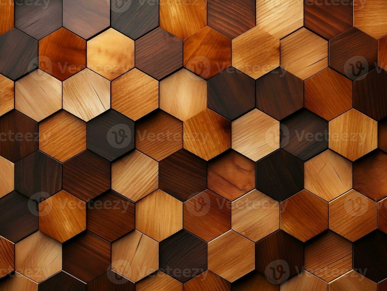 Abstract wooden seamless hexagonal mosaic tiles laid down in consisting of wooden texture generative ai photo