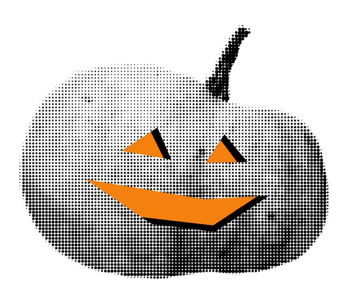 Spooky pumpkin Halloween halftone collage vector illustration