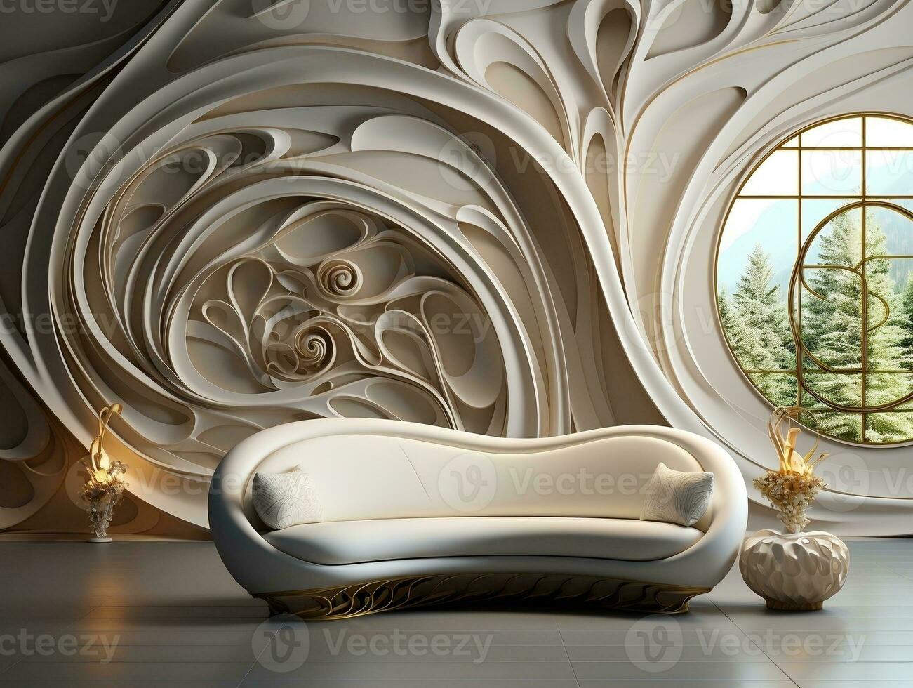 Modern 3D Abstraction Wallpaper for Walls Luxury Golden and White Background, Interior Home Mural Painting wall art for Living Room generative ai photo