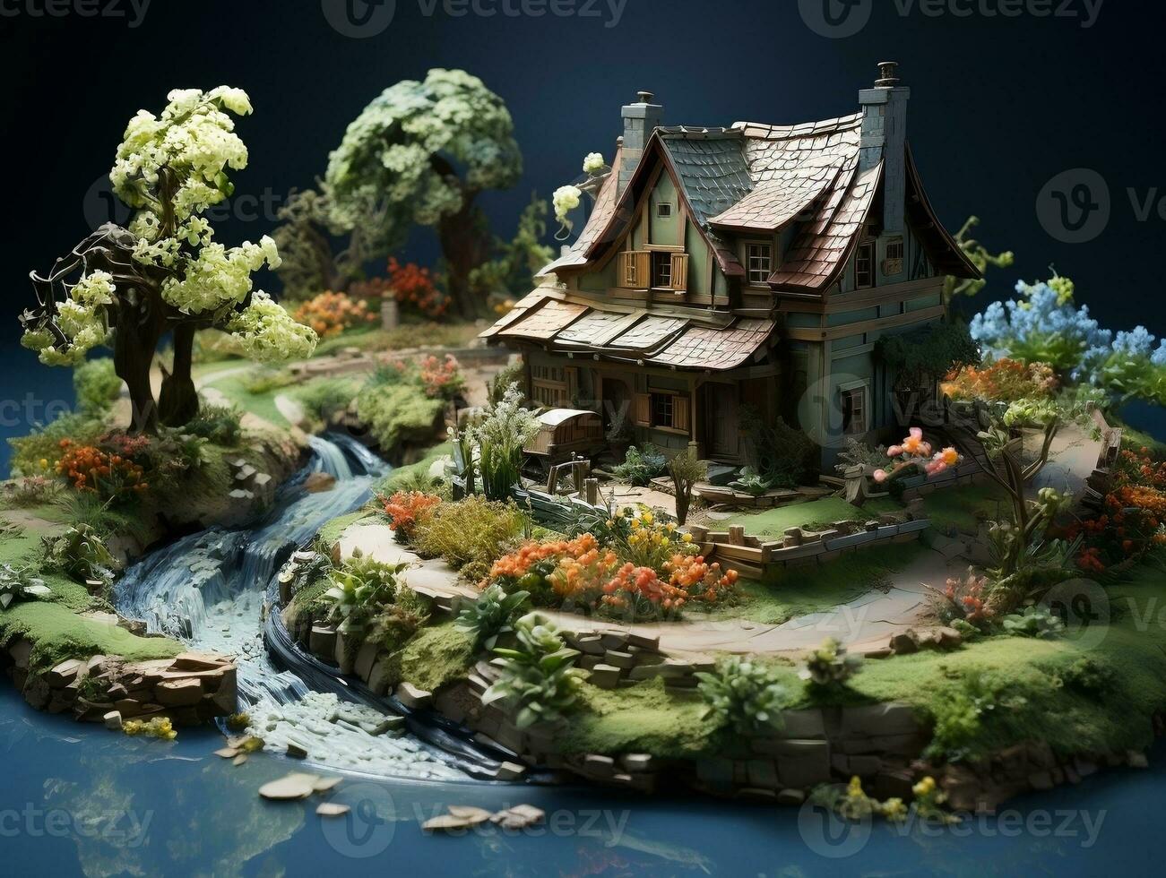 A serene and picturesque countryside scene featuring a charming old cottage nestled amidst rolling hills generative ai photo
