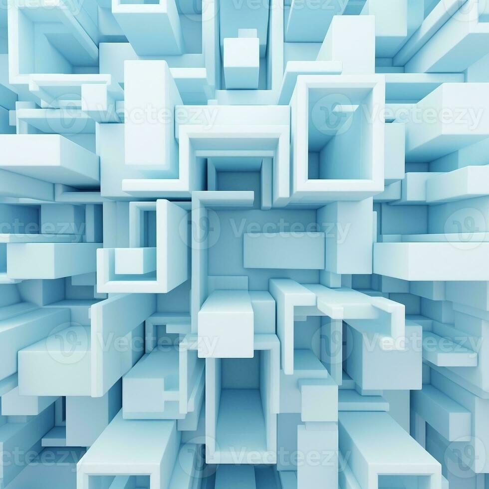 Beautiful futuristic Geometric background textured intricate 3D wall in light blue and white tones generative ai photo