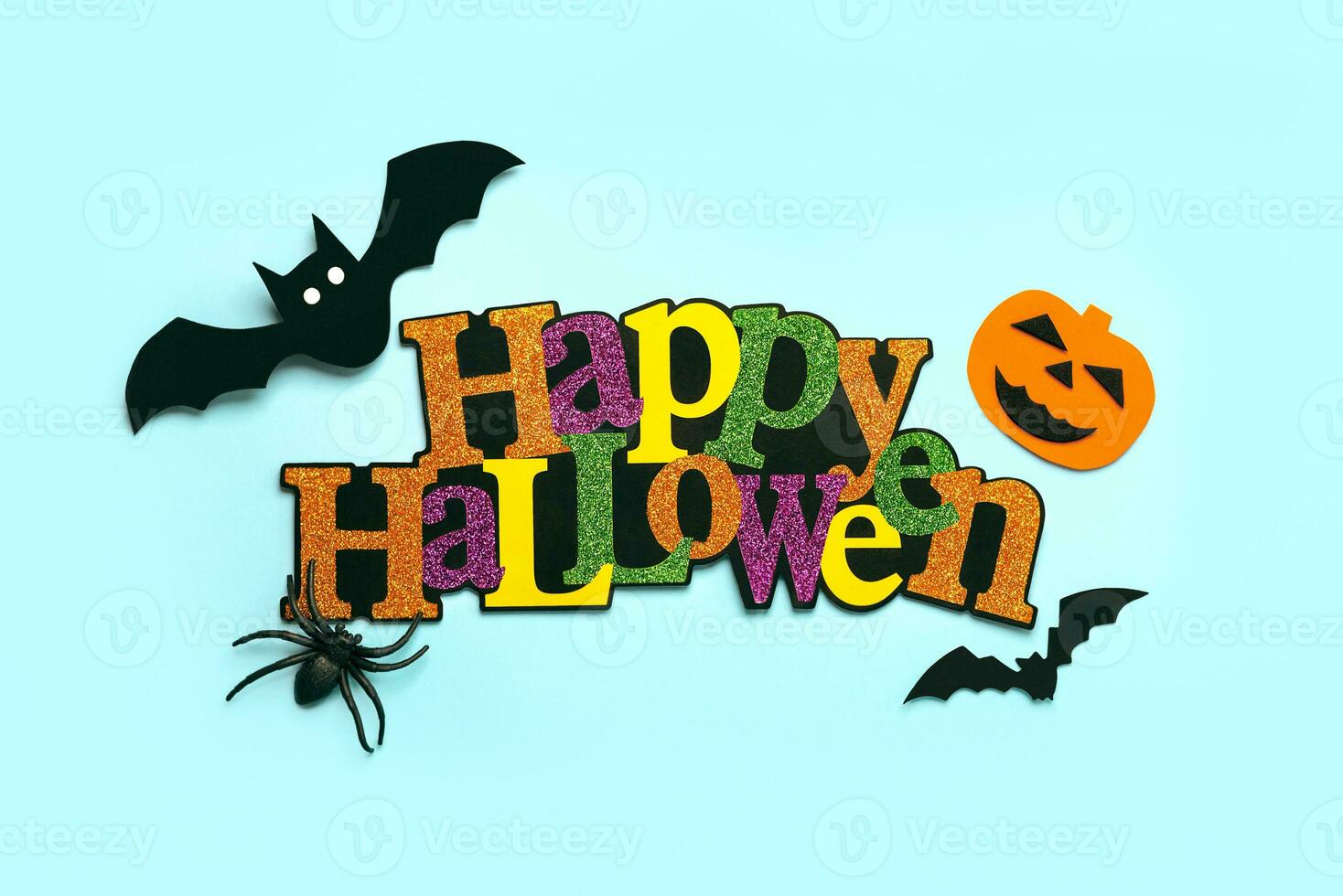 Happy Halloween. Top view of Halloween party decoration. Halloween concept background photo