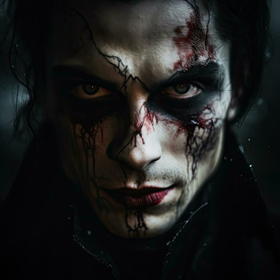 Close up shot of a vampires face photo