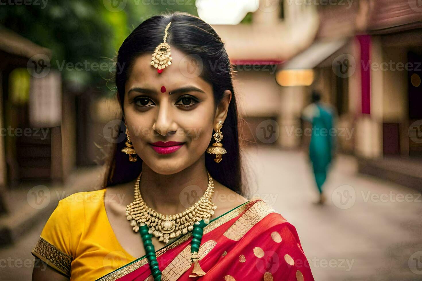 a beautiful indian woman in a sari. AI-Generated photo