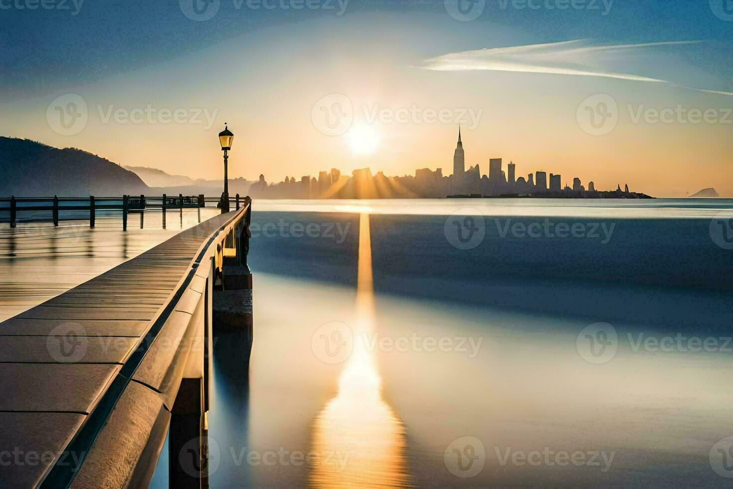 the sun rises over the bay of san francisco. AI-Generated photo
