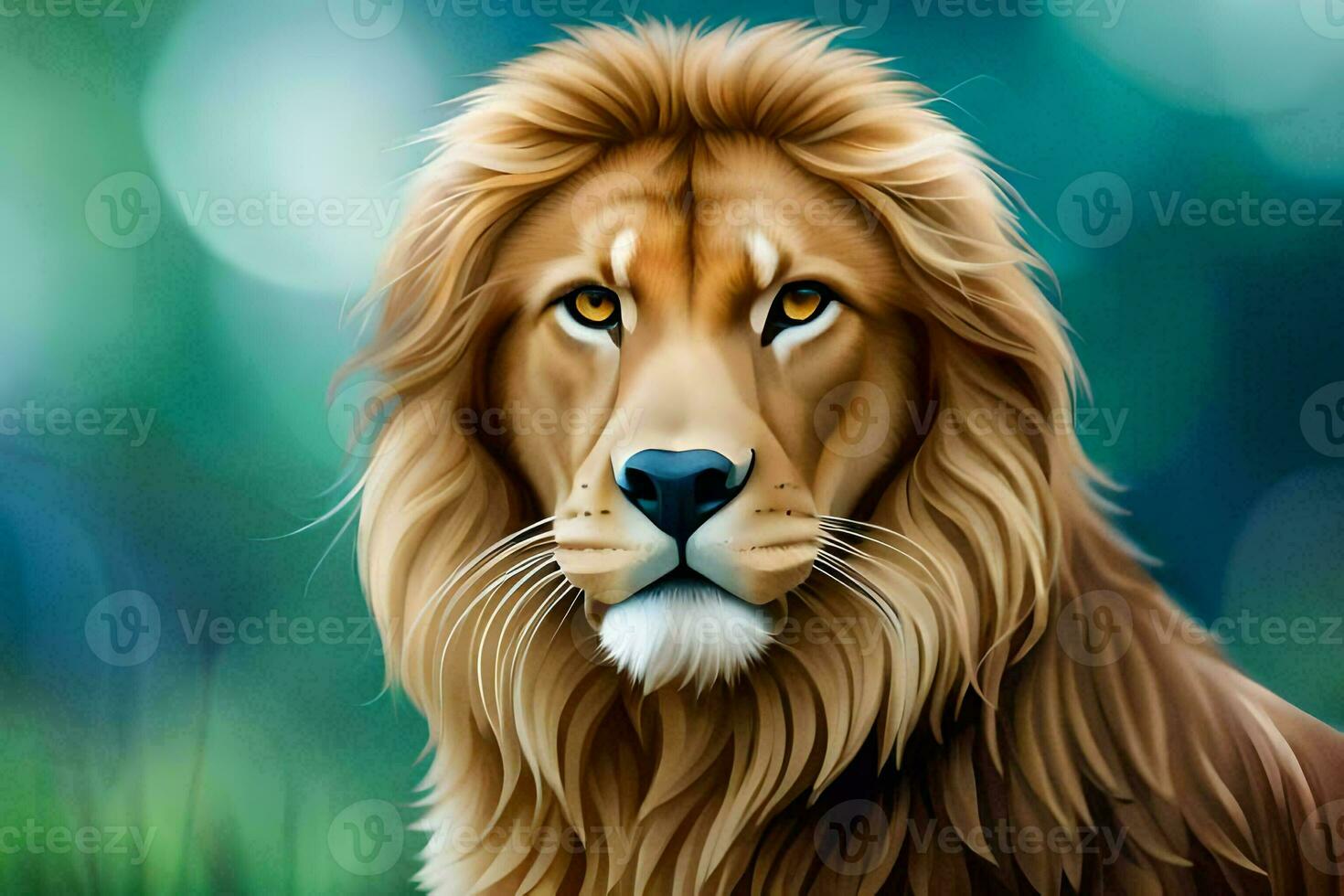 a lion is looking into the camera in this digital painting. AI-Generated photo