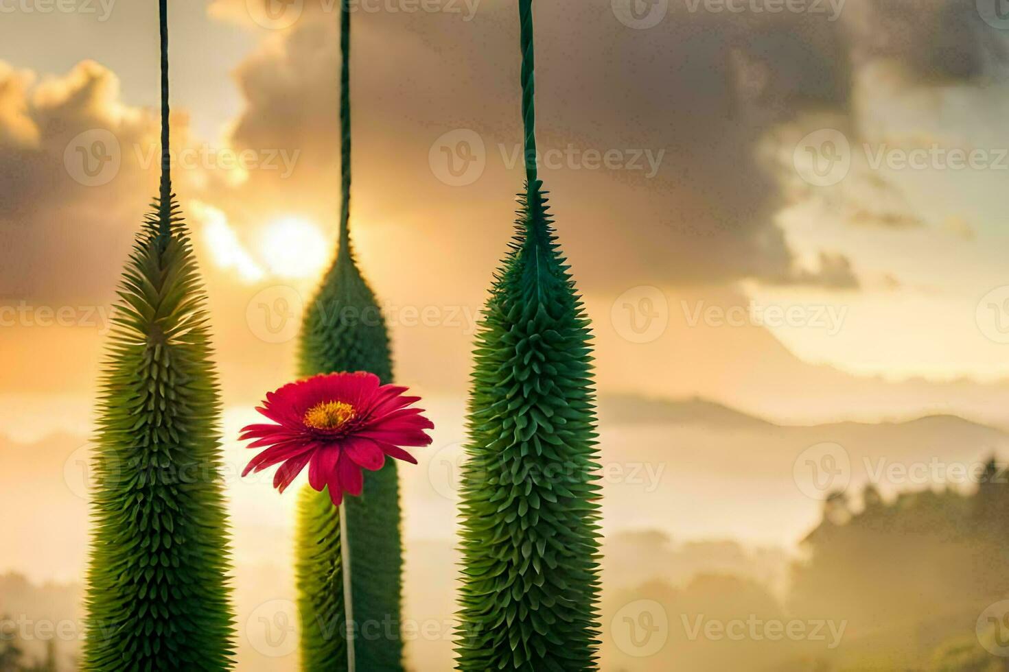 photo wallpaper the sky, flowers, the sun, the mountains, the sunrise, the mountains,. AI-Generated