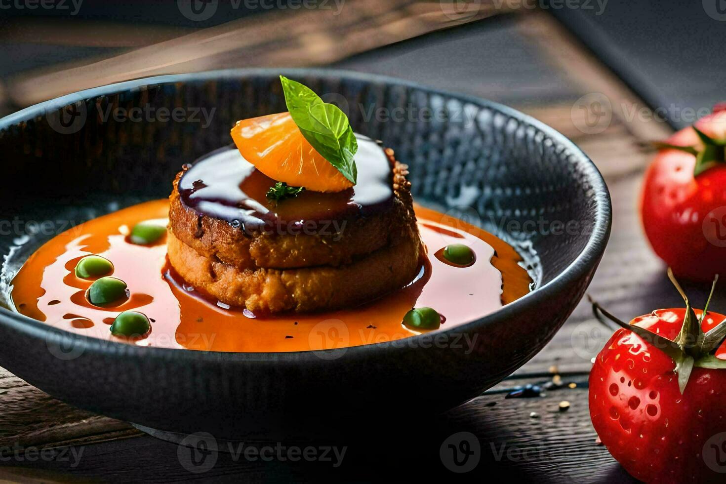 a plate of food with tomato sauce and vegetables. AI-Generated photo