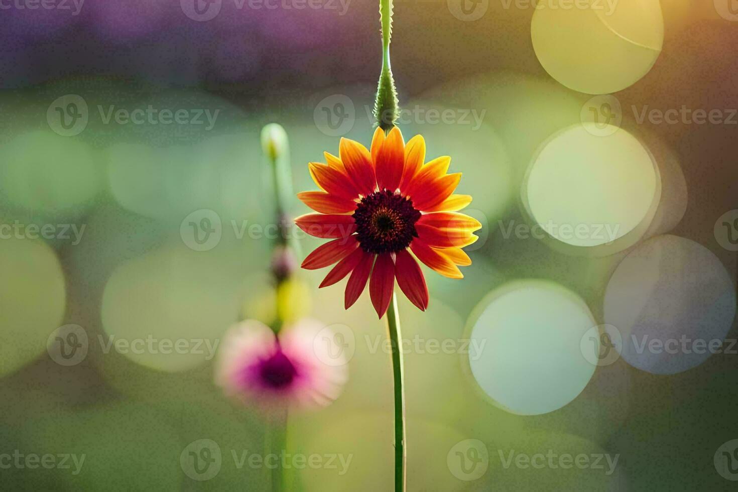 a single flower is standing in front of a blurry background. AI-Generated photo