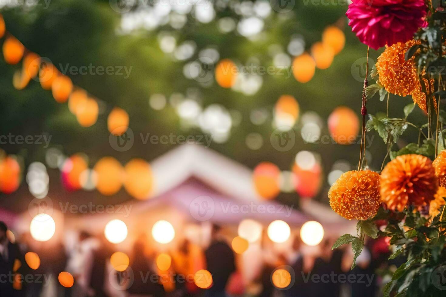 a group of people at an outdoor wedding. AI-Generated photo