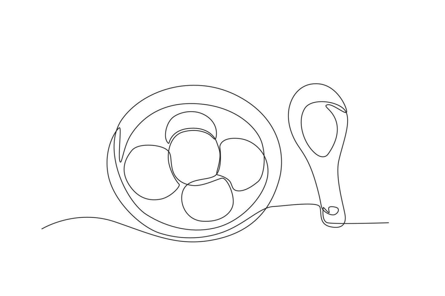 A bowl of tangyuan with a spoon beside it vector