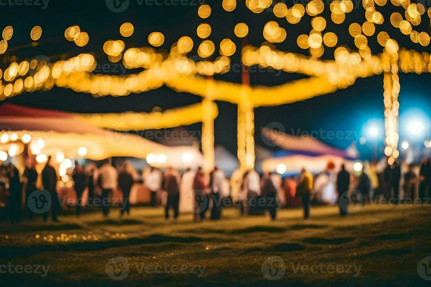 a crowd of people at night at an outdoor event. AI-Generated photo