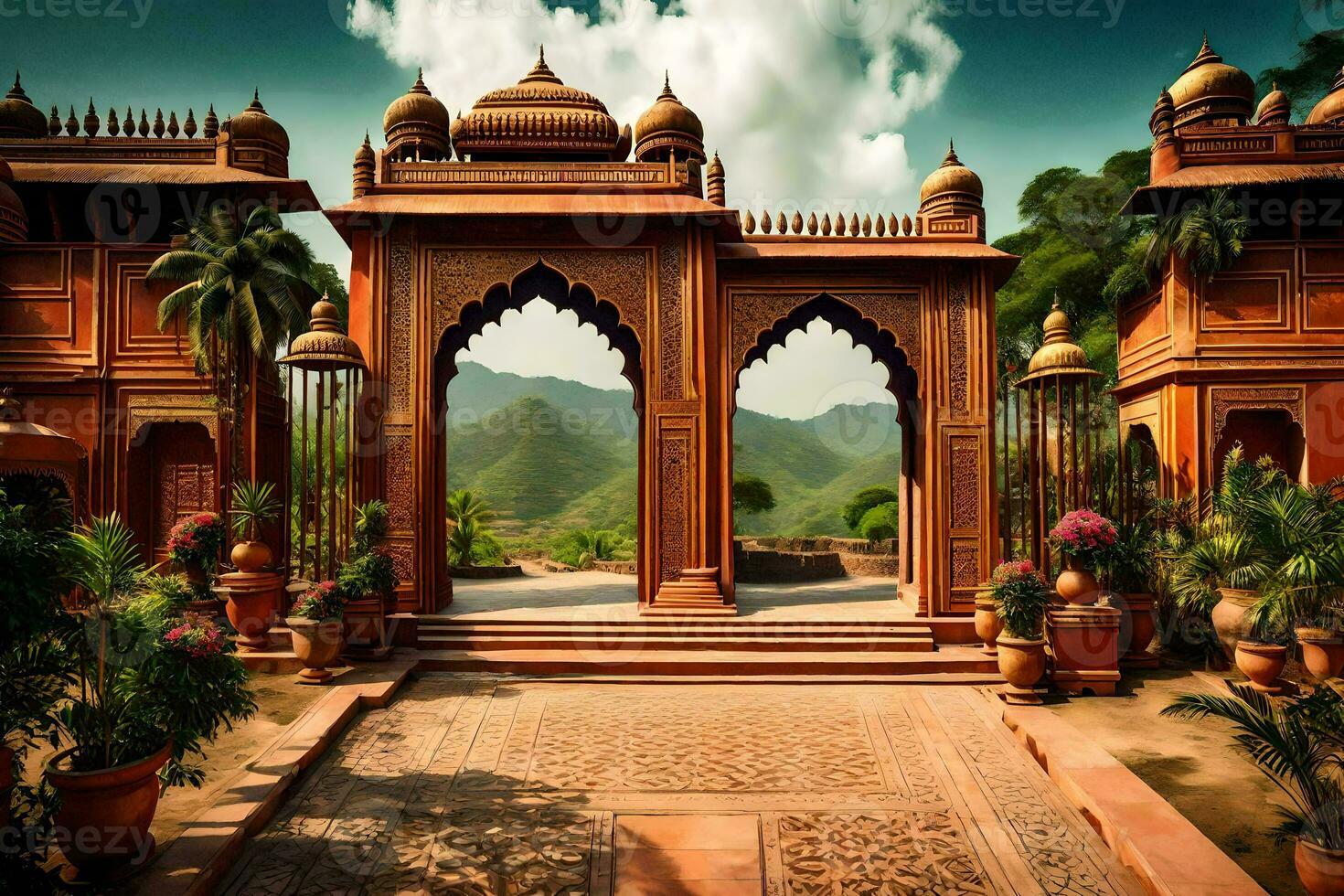 the entrance to a palace in india. AI-Generated photo