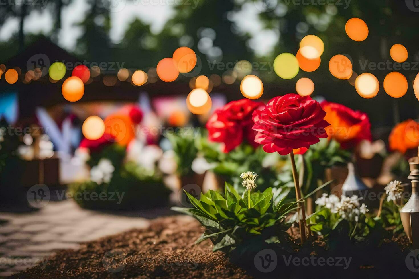 rojo flores en el jardín. generado por ai foto