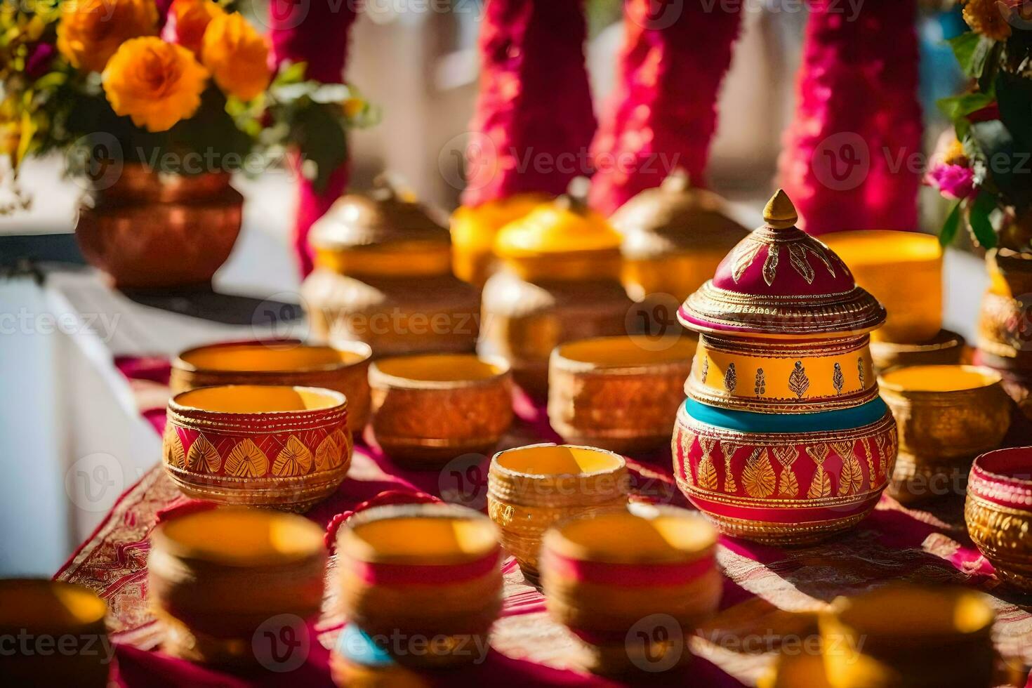 indio Boda decoración a el Boda recepción. generado por ai foto