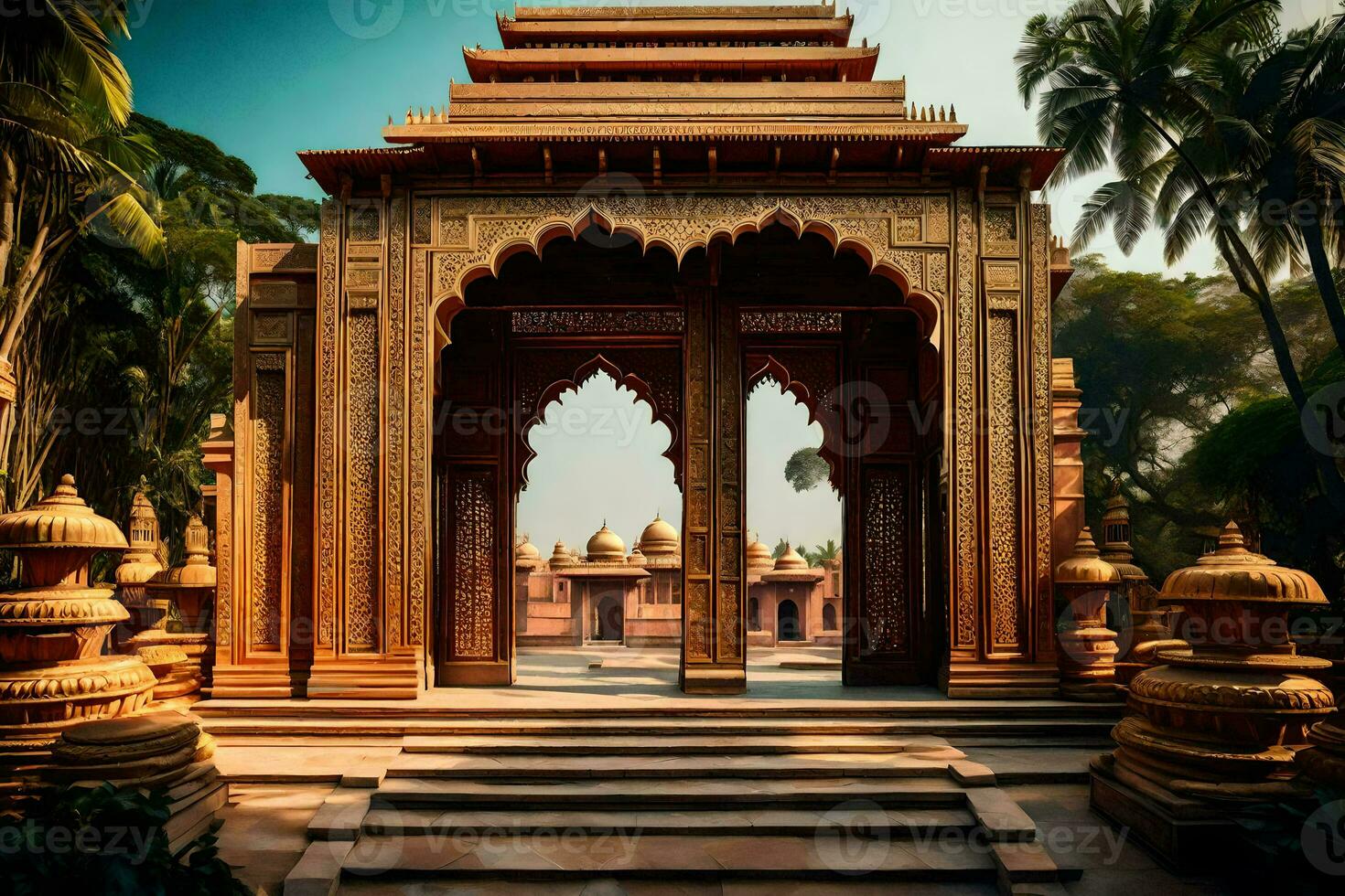 el Entrada a un templo en India. generado por ai foto