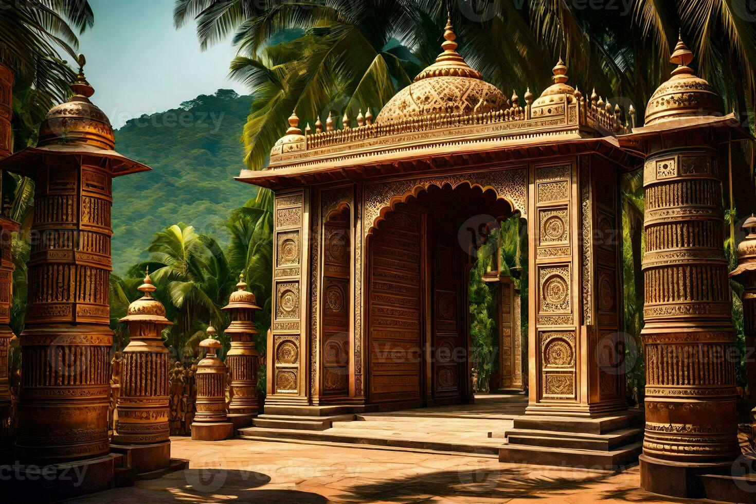 an ornate entrance to a temple in india. AI-Generated photo