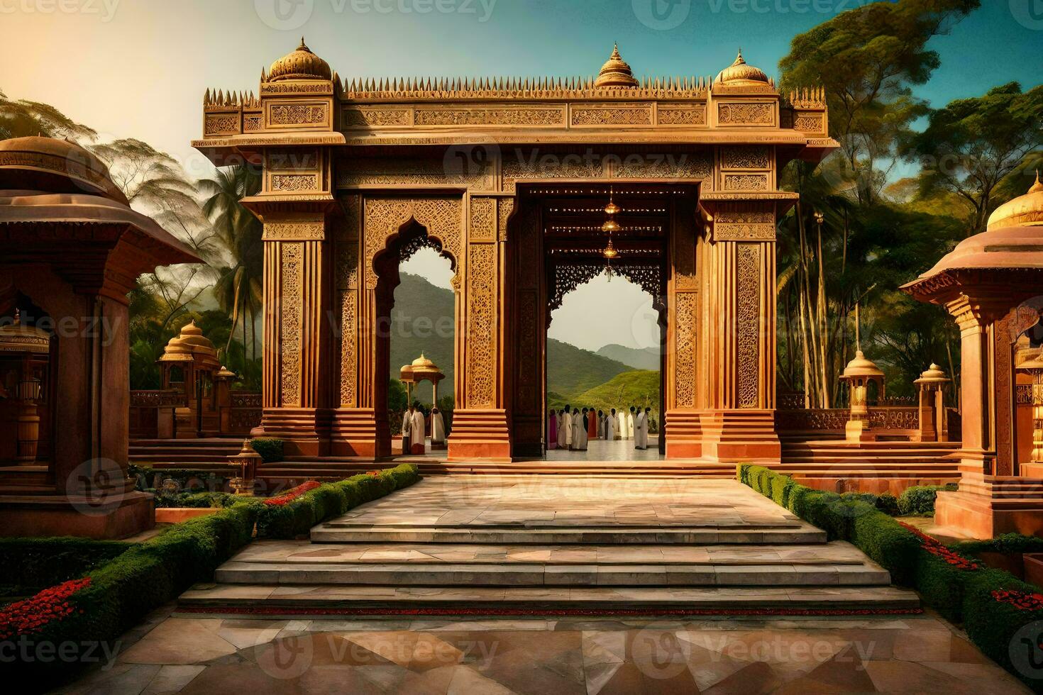 the entrance to a temple in india. AI-Generated photo