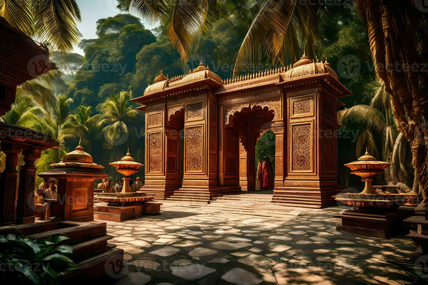 a beautiful temple in the jungle. AI-Generated photo