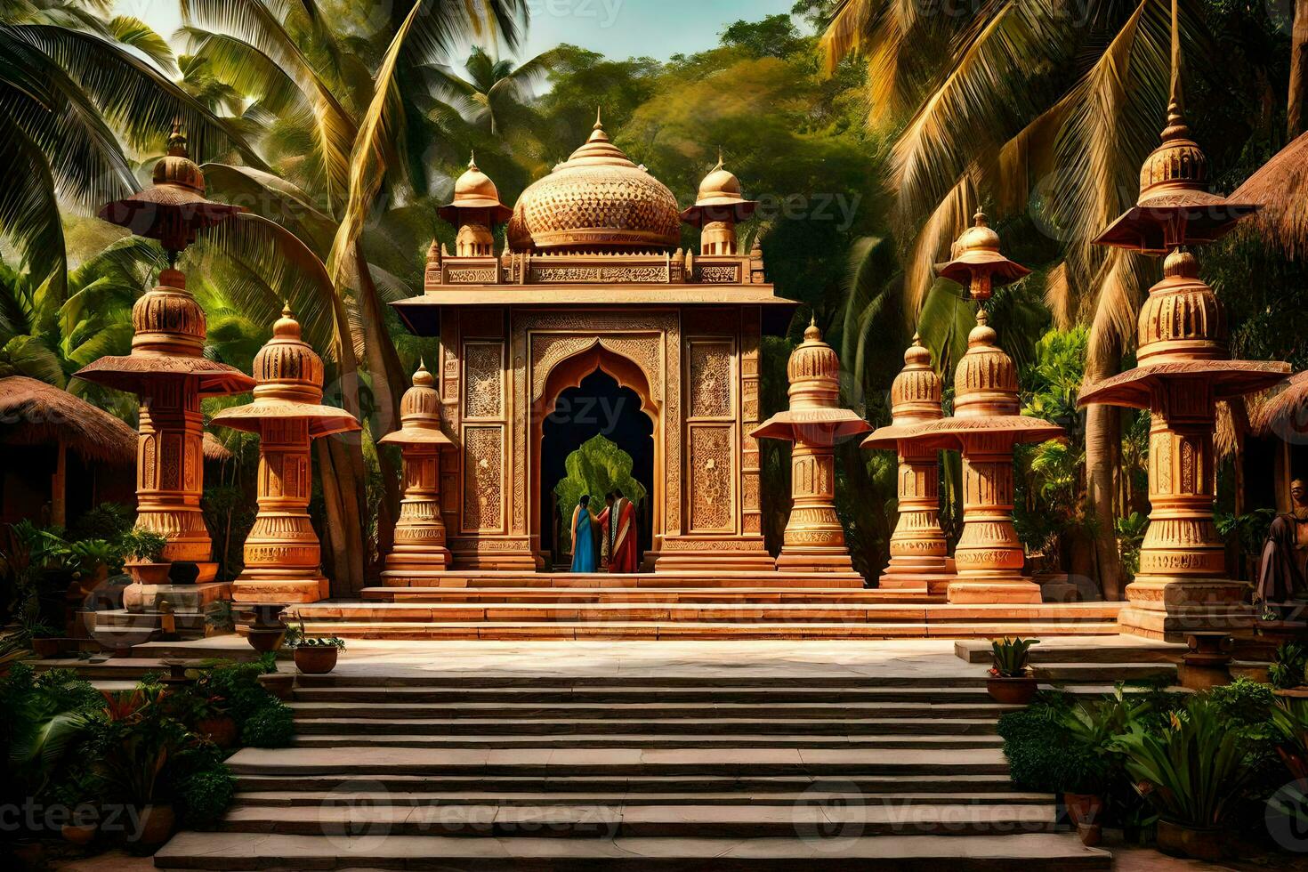 a temple in the middle of a tropical forest. AI-Generated photo