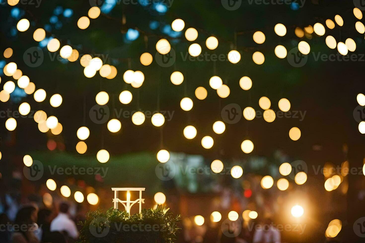 un Boda recepción con luces y velas generado por ai foto