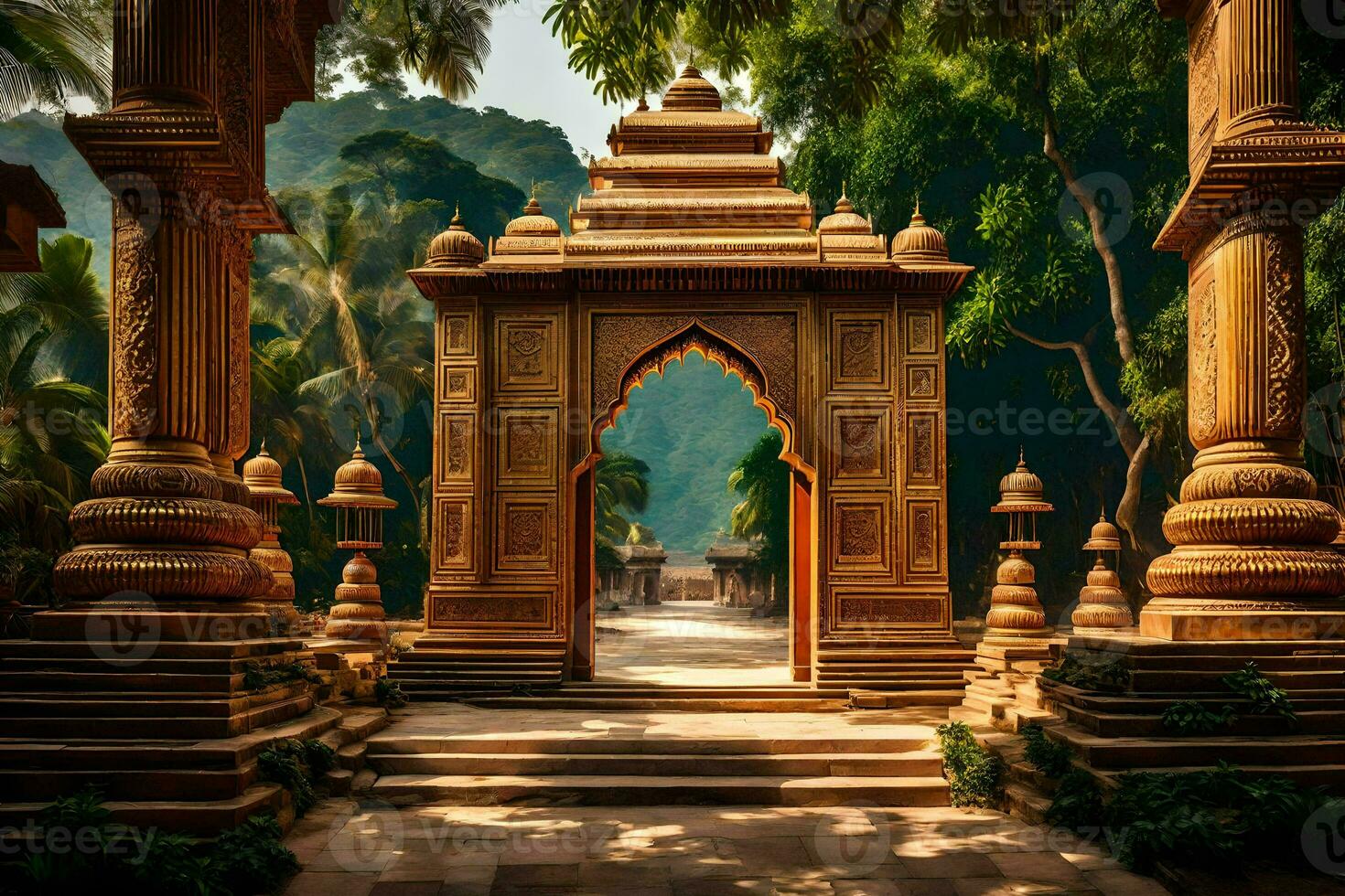an ancient temple in the jungle. AI-Generated photo
