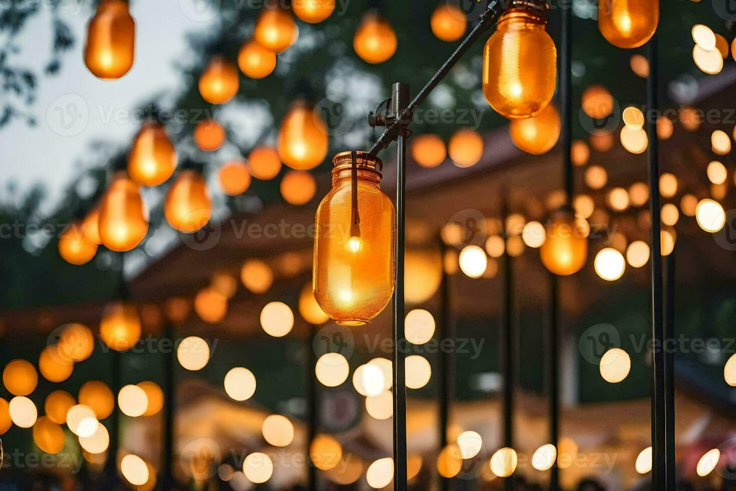 many lights hanging from a string. AI-Generated photo