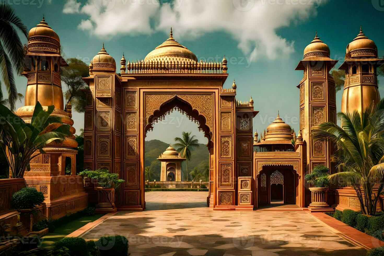 el Entrada a un palacio en India. generado por ai foto