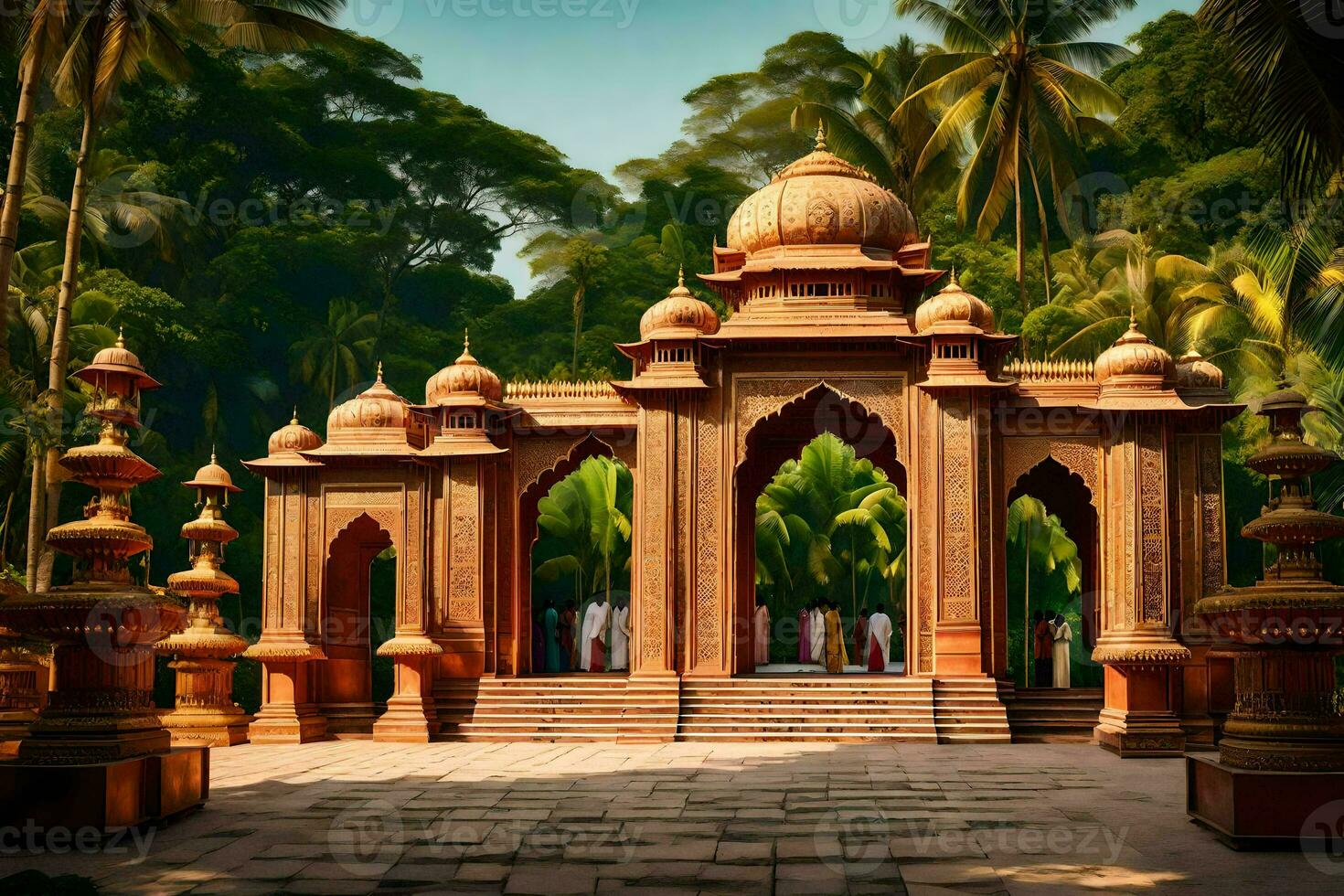 a beautiful temple in the middle of a park. AI-Generated photo