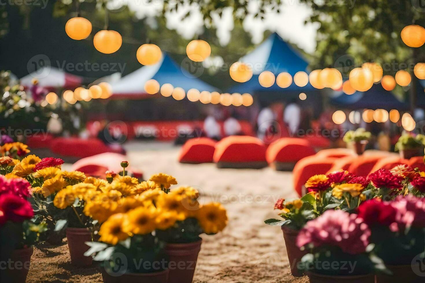 flowers in pots at a wedding reception. AI-Generated photo