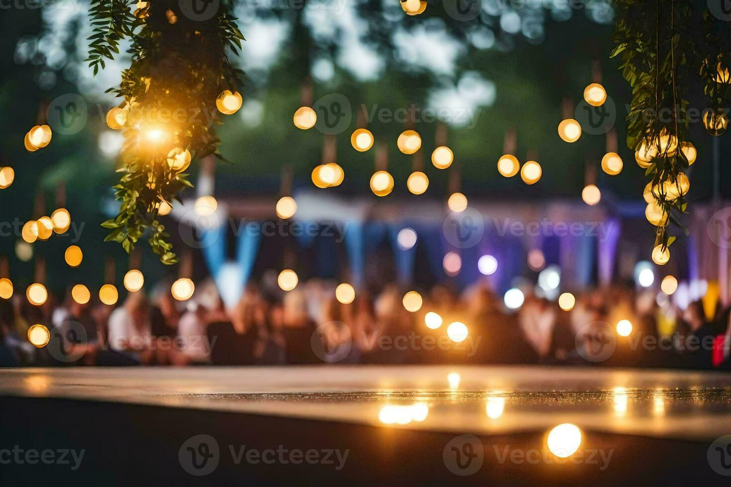a stage with lights and people in the background. AI-Generated photo