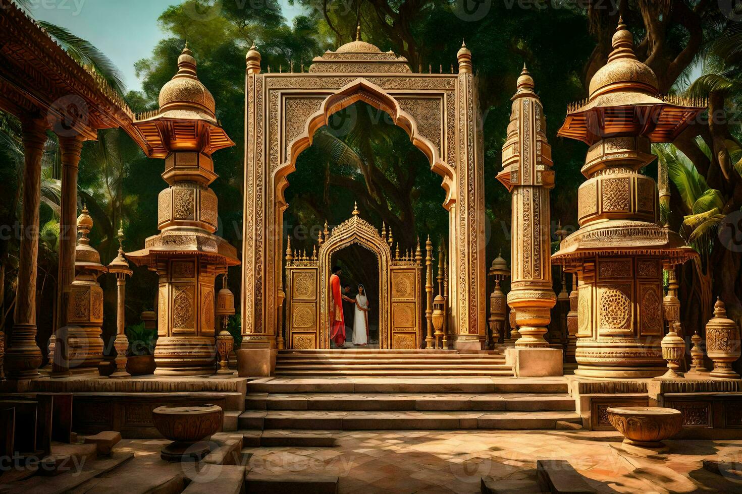 a man is standing in front of a doorway in a park. AI-Generated photo