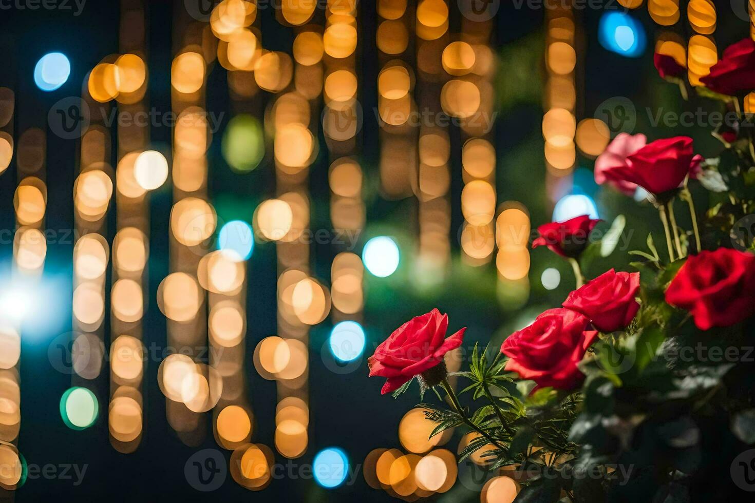 red roses in front of a blurred background. AI-Generated photo