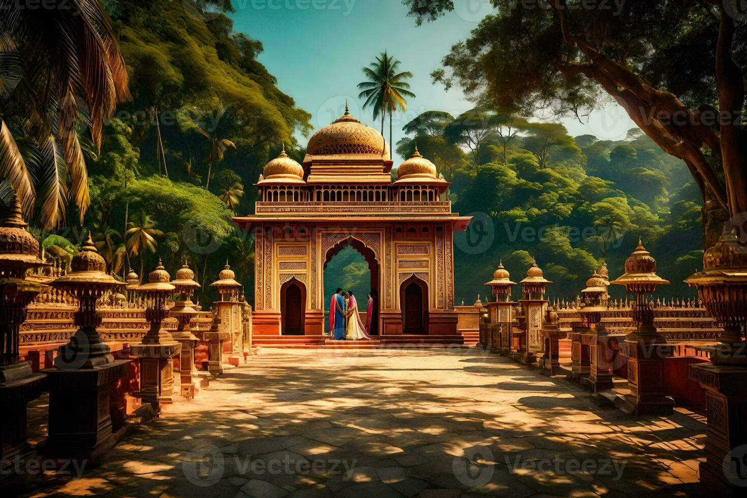 a temple in the middle of a forest. AI-Generated photo